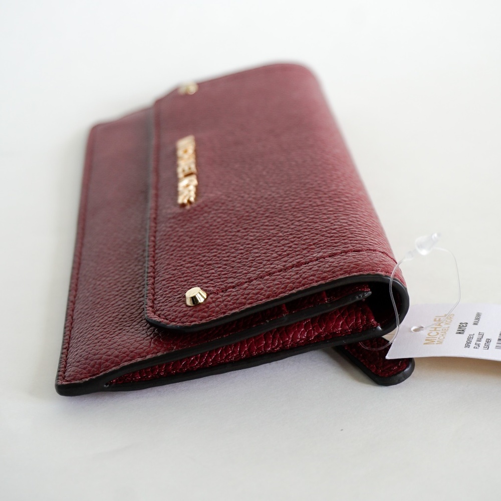 Michael Kors Hayes Flat Leather Wallet Mulberry - Picture 6 of 8